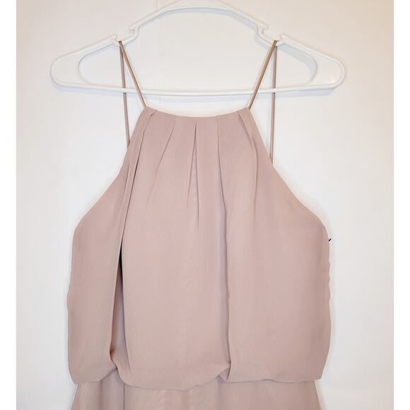 Sorella Vita rose pink spaghetti strap blouson full length chiffon gown Size 12 - Picture 4 of 11